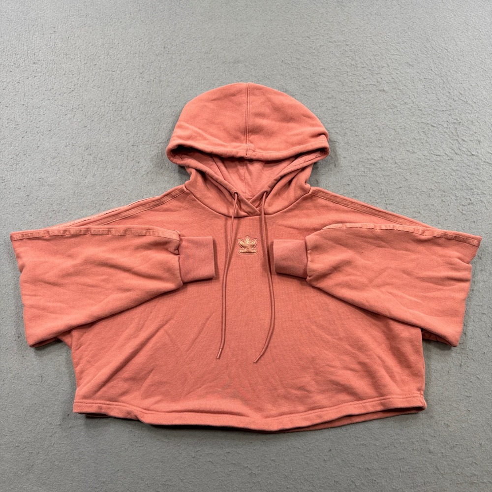 Adidas Originals Hoodie Women's XS Pink Cropped Boxy Trefoil Streetwear Lounge
